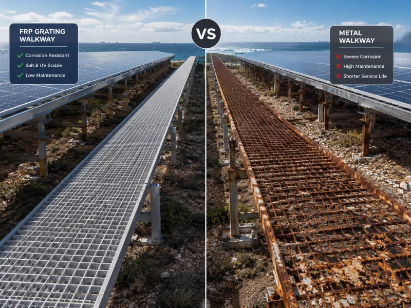 Mengapa FRP Grating adalah Bahan Terbaik untuk Jalan PV O&M (FRP Solar Grating vs Metal)